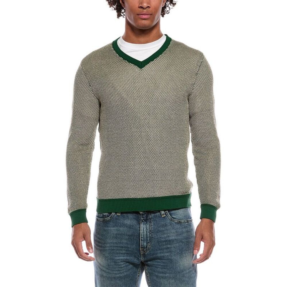 Slowear Mens Linen-Blend V-Neck Sweater, Green